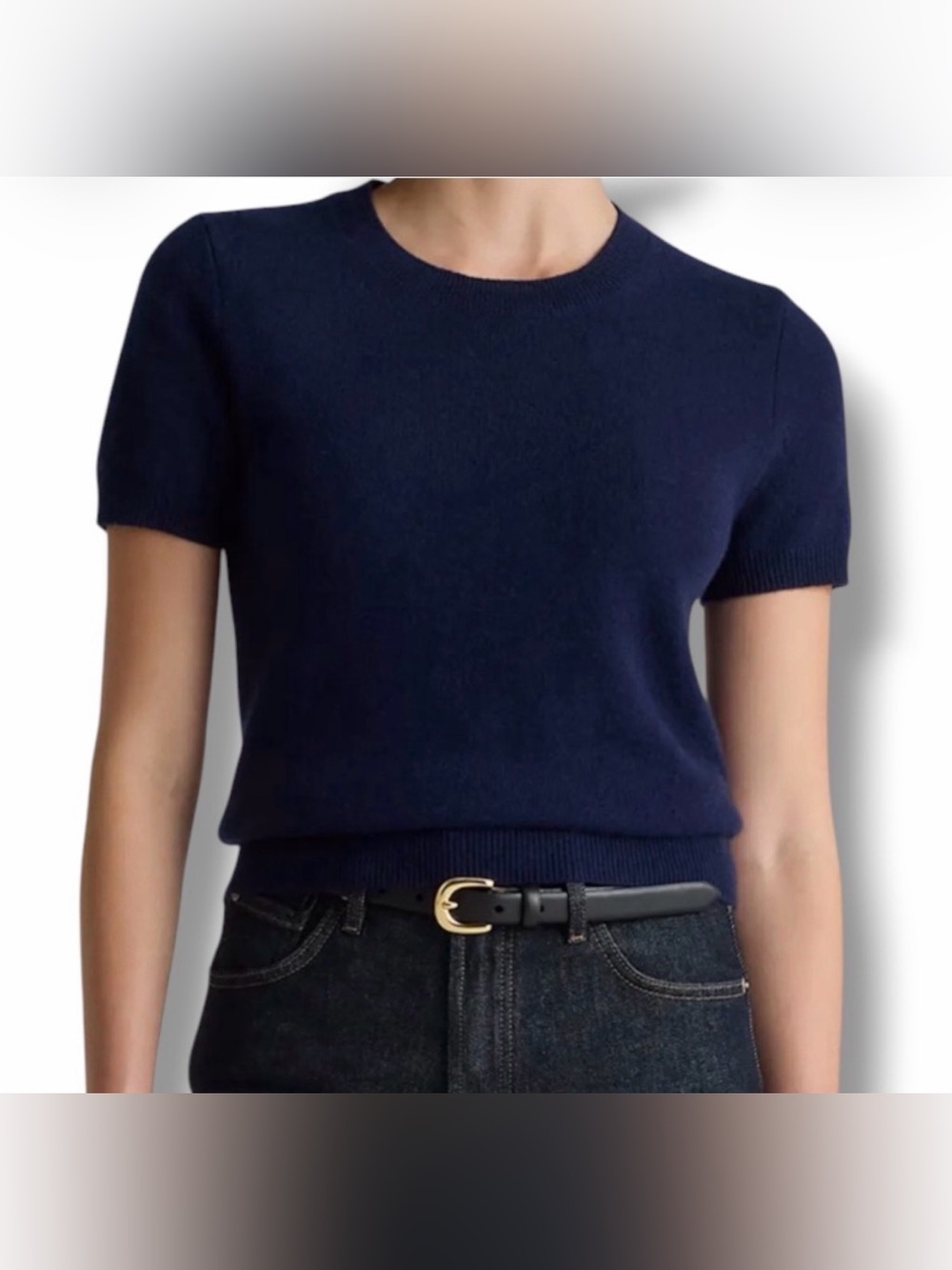 Quince Mongolian Cashmere Classic Navy Short-Sleeve Sweater XL Minimalist Casua
